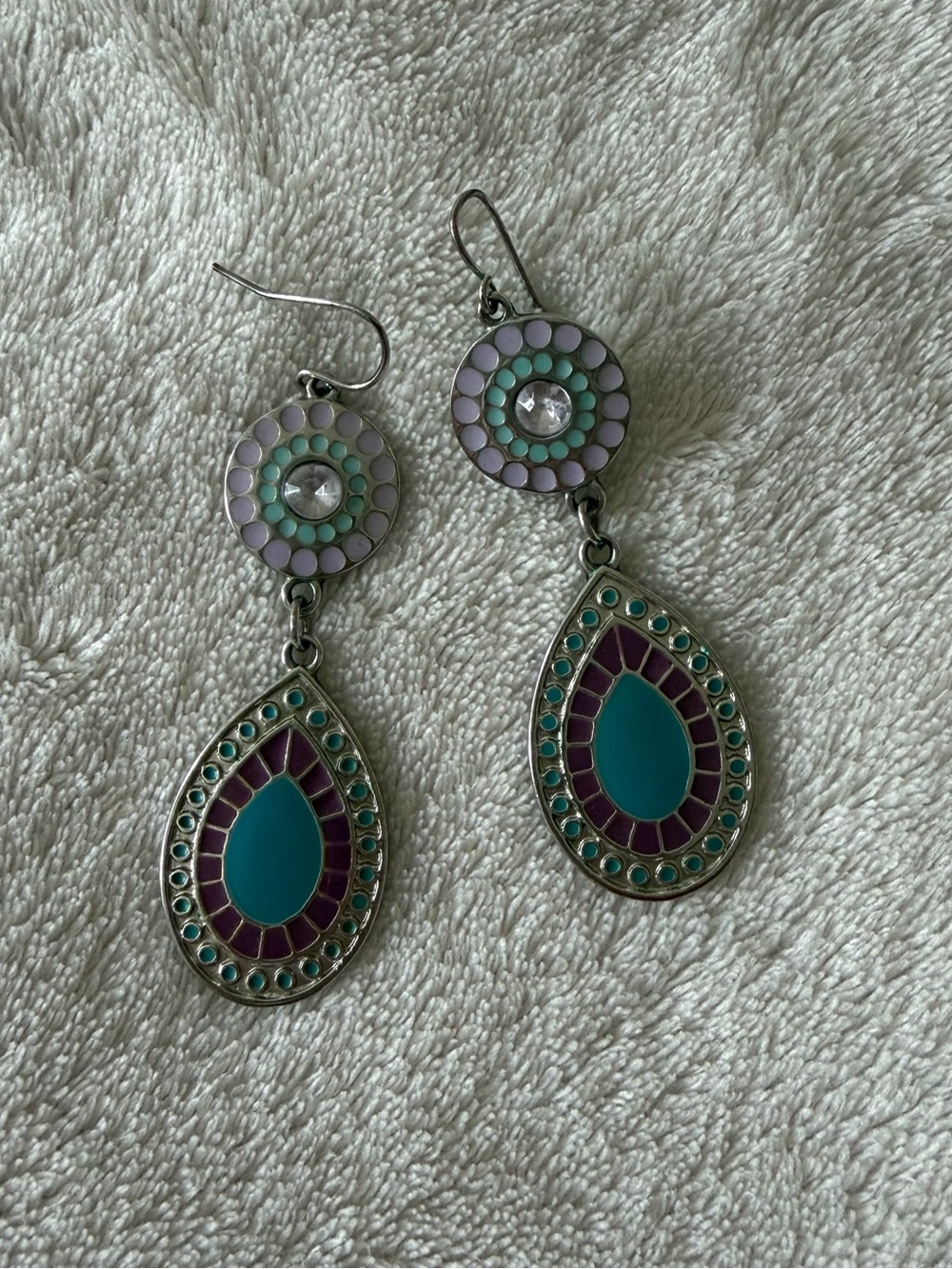 Teardrop Dangle Earrings in Teal and Purple